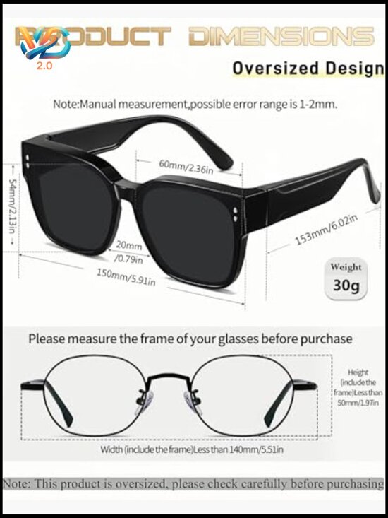 Oversized Fit Over Sunglasses Square Polarized UV400 Unisex TR90 Lightweight